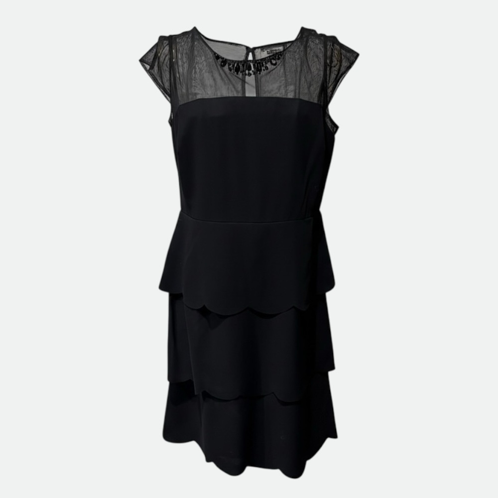 SL Fashions Jewel Neck Cap Sleeve Black Layered Mini Dress Size 10P